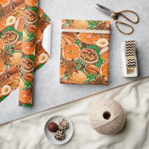 Papier Cadeau Papier d'emballage d'automne d'épices orange