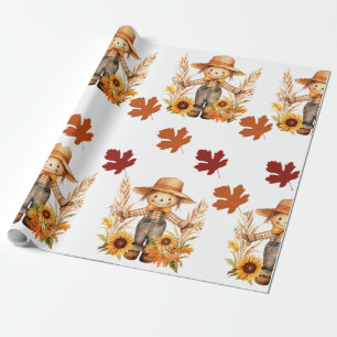 Papier Cadeau Papier d'emballage d'automne, épouvantail d'automn