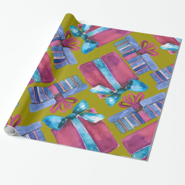 Papier Cadeau Papier d'emballage de boîtes-cadeau peintes à la (Déroulé)