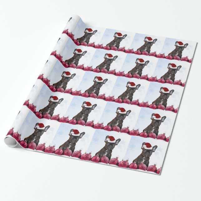 Papier Cadeau Papier d'emballage de bouledogue français de Noël (Déroulé)