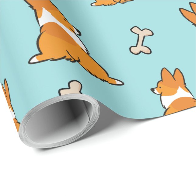 Papier Cadeau Papier d'emballage de bout de corgi (Coin rond)