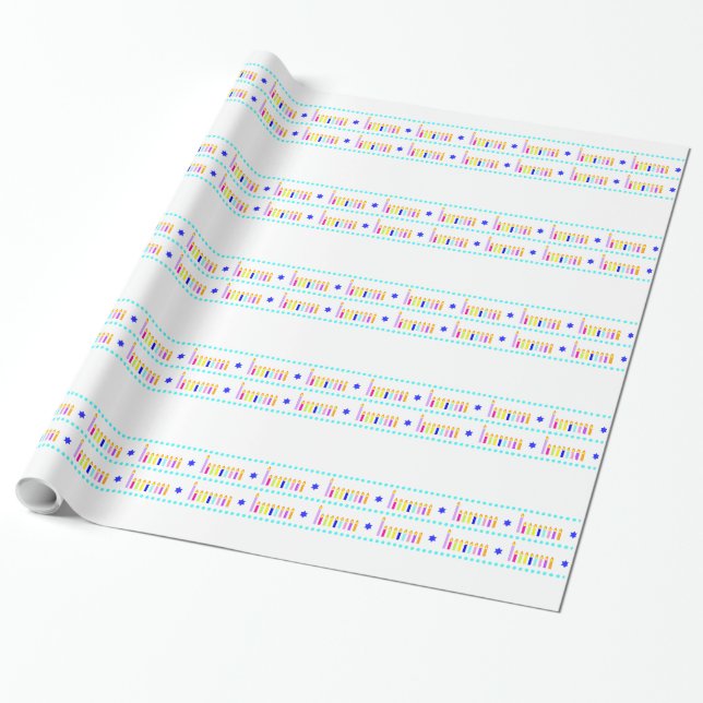Papier Cadeau Papier d'emballage de Chanukah Menorah (Déroulé)