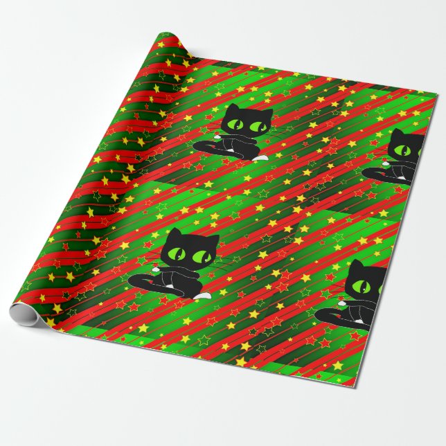Papier Cadeau Papier d'emballage de chat de Noël (Déroulé)