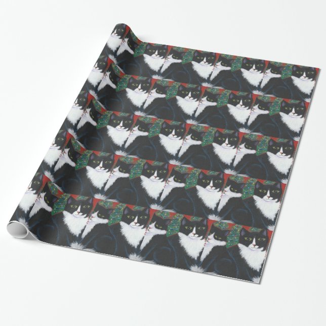 Papier Cadeau Papier d'emballage de chat de smoking de Noël (Déroulé)