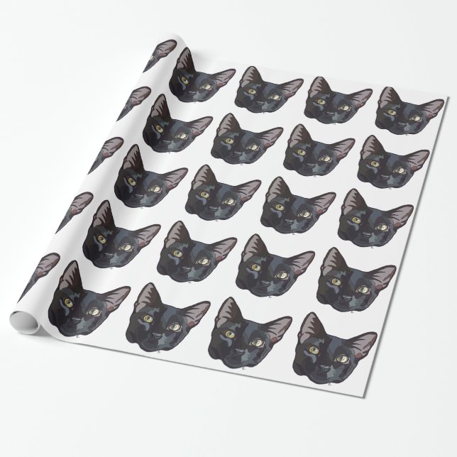 Papier Cadeau Papier d'emballage de chat noir (Déroulé)