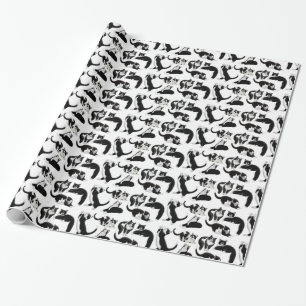 Papier Cadeau Papier d'emballage de chats blancs noirs de