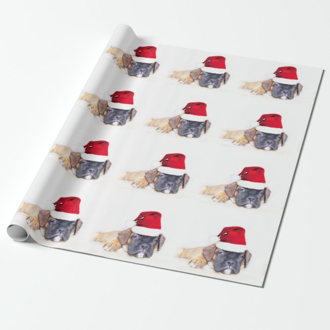 Papier Cadeau Papier d'emballage de chien de boxeur de Noël (Déroulé)