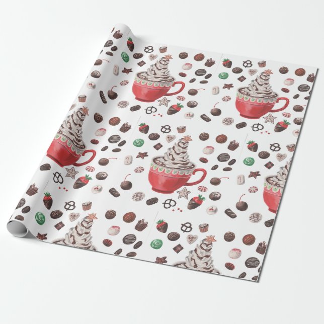 Papier Cadeau Papier d'emballage de chocolat chaud de Noël (Déroulé)