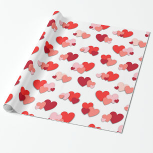 Papier Cadeau Papier d'emballage de coeurs rouges et roses de