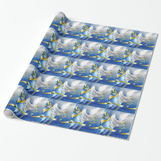 Papier Cadeau Papier d'emballage de colombes d'or de Noël blanc