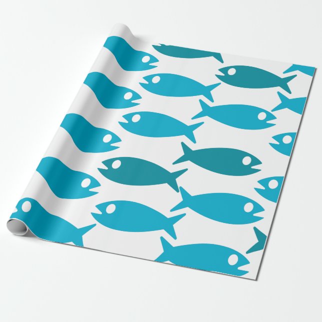 Papier Cadeau Papier d'emballage de conception bleue de poissons (Déroulé)