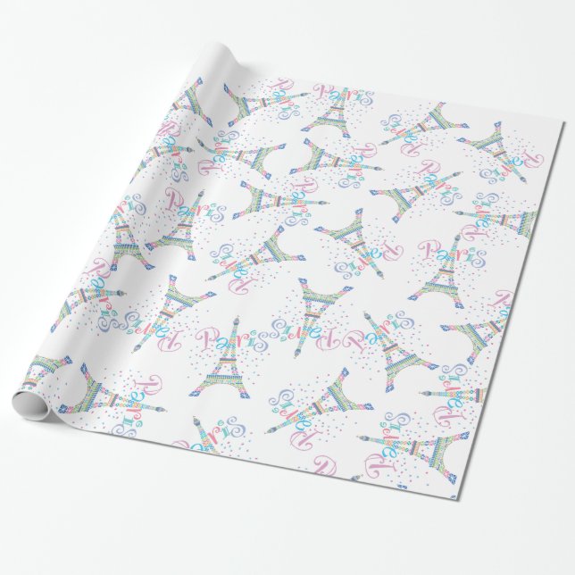 Papier Cadeau Papier d'emballage de confettis de Tour Eiffel (Déroulé)