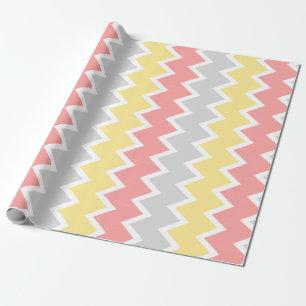 Papier Cadeau Papier d'emballage de corail de chevron jaune et