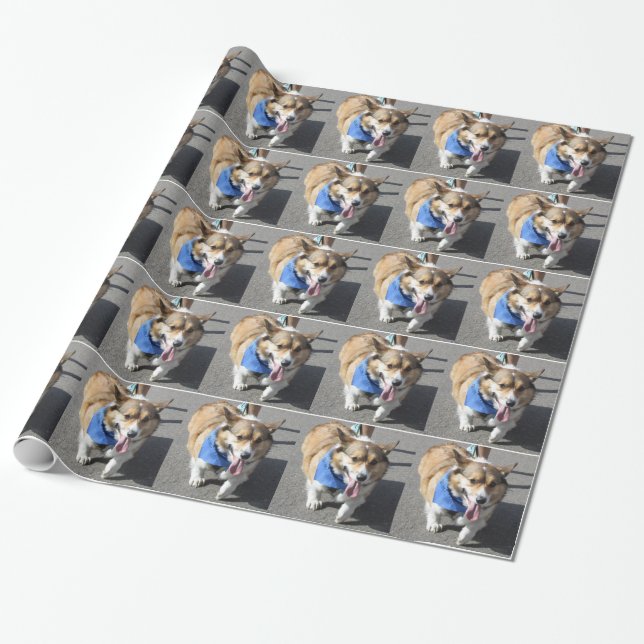 Papier Cadeau Papier d'emballage de corgi (Déroulé)