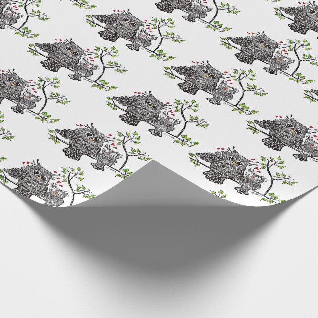 Papier Cadeau Papier d'emballage de couples mignons de hibou (Coin)