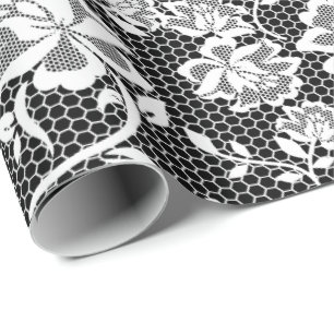 Papier Cadeau Papier d'emballage de dentelle noire et blanche