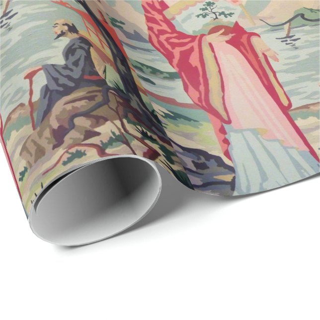Papier Cadeau Papier d'emballage de femme asiatique du cru PBN (Coin rond)