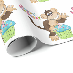 Papier Cadeau Papier d'emballage de fête de singe d'anniversaire