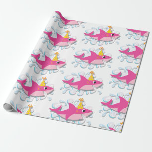 Papier Cadeau Papier d'emballage de fille de bébé rose de requin