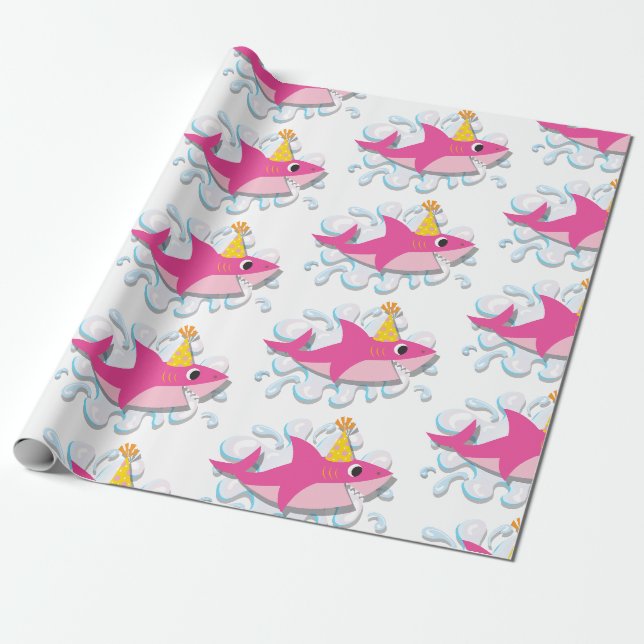 Papier Cadeau Papier d'emballage de fille de bébé rose de requin (Déroulé)