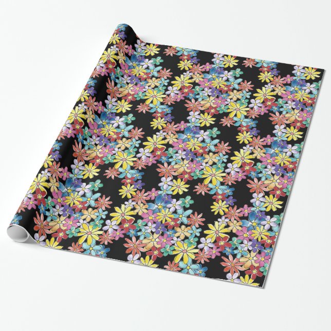 Papier Cadeau Papier d'emballage de fleurs de griffonnage (Déroulé)