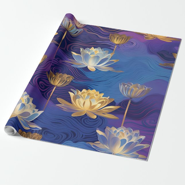 Papier Cadeau papier d'emballage de fleurs de lotus (Déroulé)