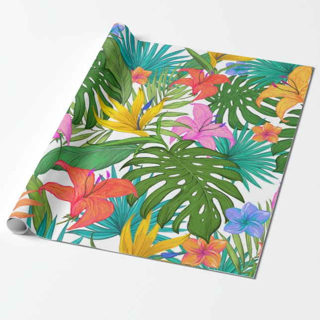 Papier Cadeau papier d'emballage de fleurs tropicales (Déroulé)