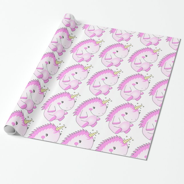 Papier Cadeau Papier d'emballage de grosse licorne rose mignonne (Déroulé)