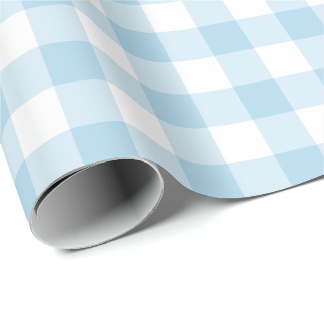 Papier Cadeau Papier d'emballage de guingan bleu-clair et blanc (Coin rond)