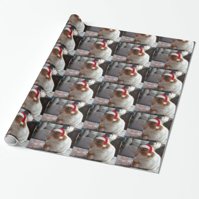 Papier Cadeau Papier d'emballage de hamster de Joyeux Noël (Déroulé)