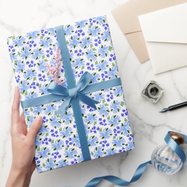 Papier Cadeau Papier d'emballage de jardin floral aquarelle bleu (Cadeaux)