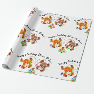 Papier Cadeau Papier d'emballage de jumeaux d'anniversaire