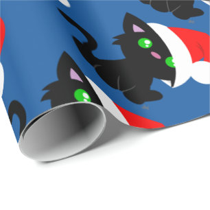 Papier Cadeau Papier d'emballage de Kitty de Noël noir