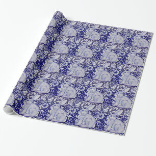 Papier Cadeau Papier d'emballage de lapin de conception bleue et