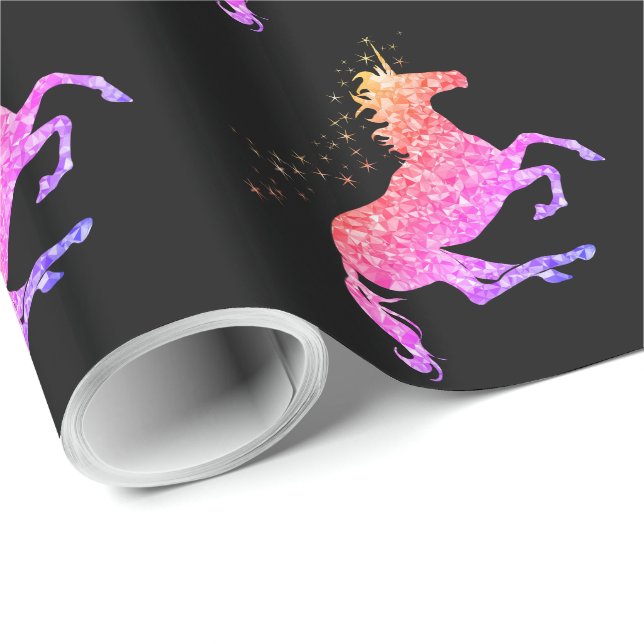 Papier Cadeau Papier d'emballage de licorne rose prismatique (Coin rond)