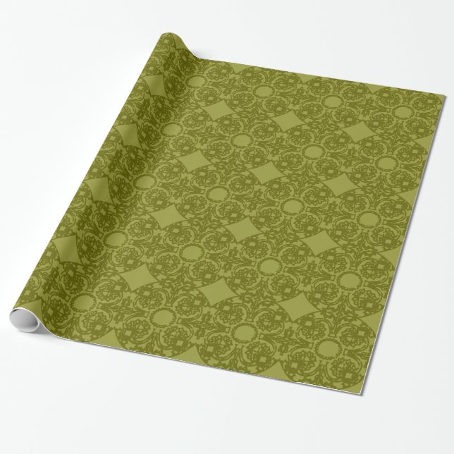 Papier Cadeau Papier d'emballage de médaillon de vert olive (Déroulé)