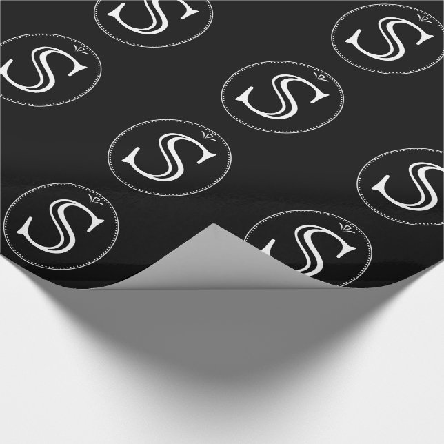 Papier Cadeau Papier d'emballage de monogramme noir et blanc (Coin)