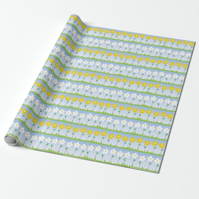 Papier Cadeau Papier d'emballage de motif de fleurs jaunes et (Déroulé)