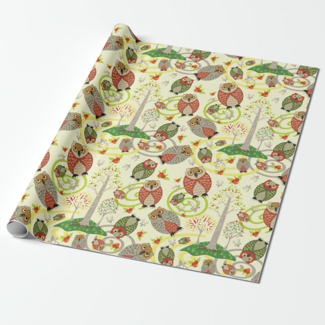 Papier Cadeau Papier d'emballage de motif de hibou de région (Déroulé)