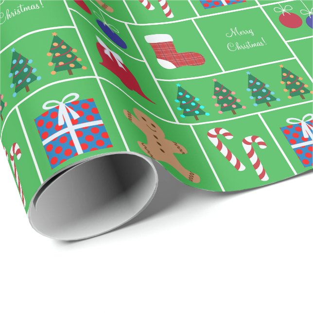 Papier Cadeau Papier d'emballage de motif vert de Noël (Coin rond)