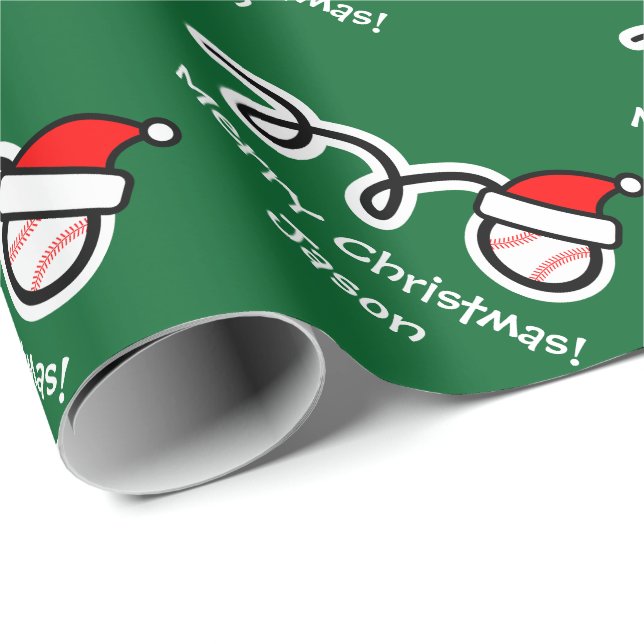 Papier Cadeau Papier d'emballage de Noël avec baseball de chapea (Coin rond)