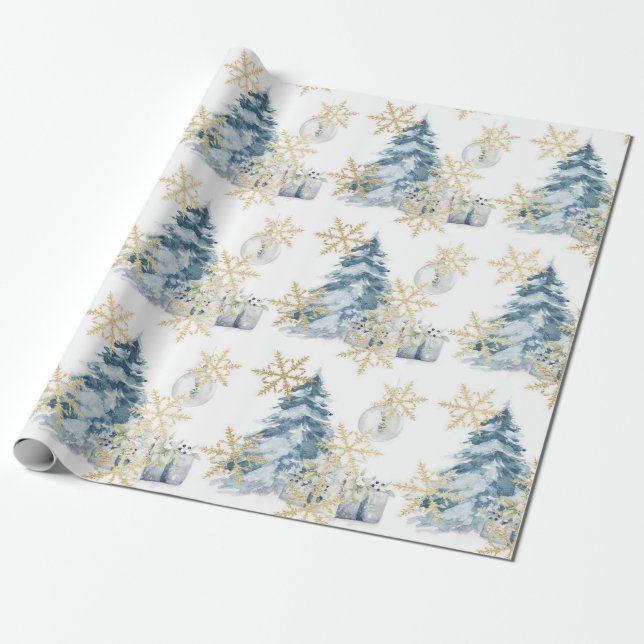 Papier Cadeau Papier d'emballage de Noël bleu (Déroulé)