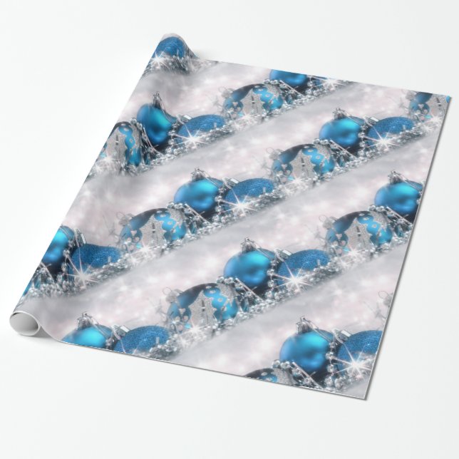 Papier Cadeau Papier d'emballage de Noël bleu et argenté (Déroulé)