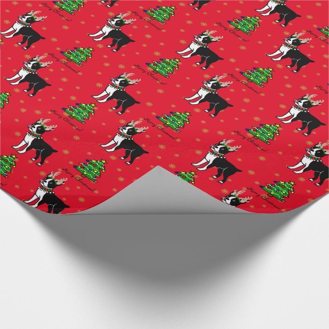 Papier Cadeau Papier d'emballage de Noël de Boston Terrier (Coin)
