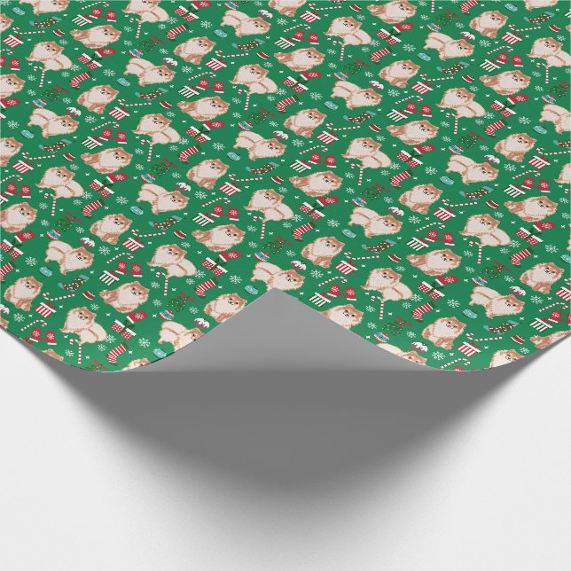 Papier Cadeau Papier d'emballage de Noël de Chien de Poméranie (Coin)