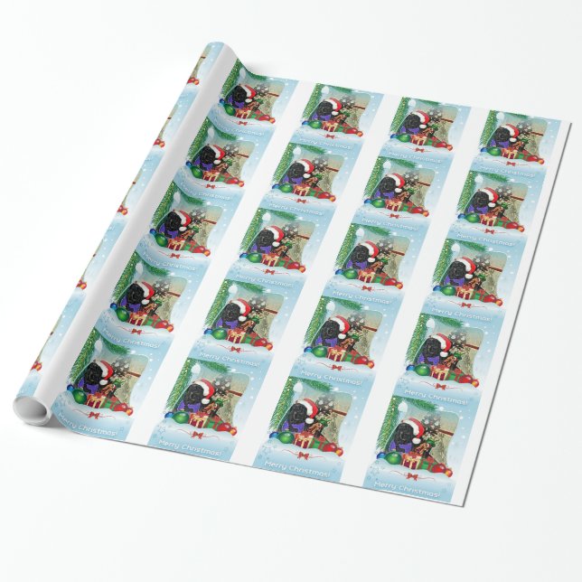 Papier Cadeau Papier d'emballage de Noël de chien de Terre-Neuve (Déroulé)