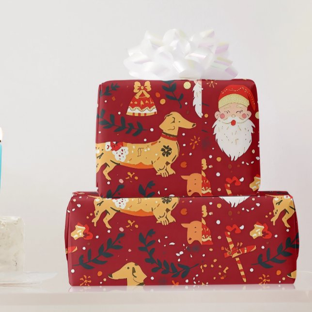 Papier Cadeau Papier d'emballage de Noël de Dachshund (Créateur téléchargé)