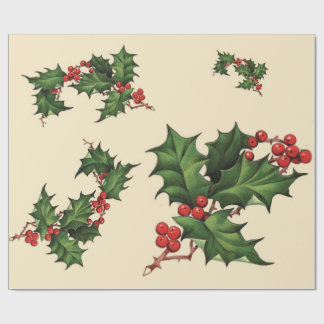 Papier Cadeau Papier d'emballage de Noël de houx