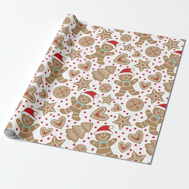 Papier Cadeau Papier d'emballage de Noël de pain d'épice (Déroulé)