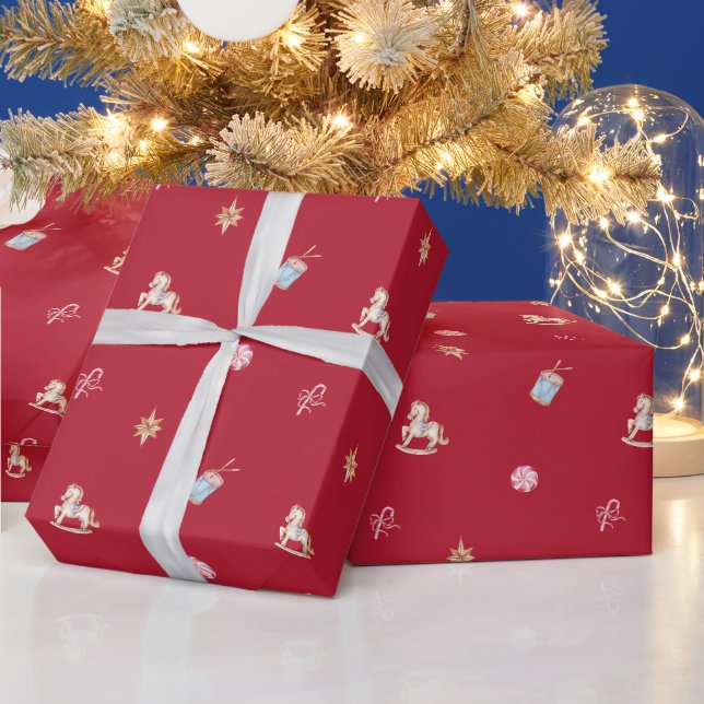 Papier Cadeau Papier d'emballage de Noël jouets à l'aquarelle (Vacances)